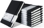 POPRUN 8 Pack Black Lined Journal Notebooks, Waterproof PU Leather Hardcover, A5 Classic College Ruled Journals for Writing, Business Work, School Note Taking, 5.5 x 8.3 inch, 240 Pages Notepad