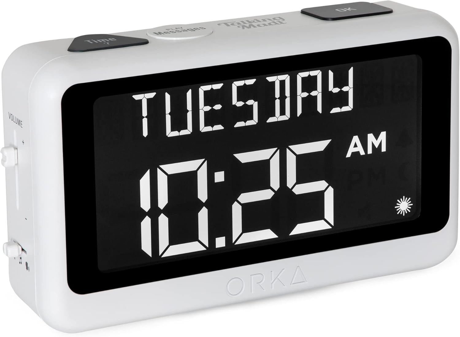 613T2EPZH-L._AC_SL1500_.jpg ORKA Talking Clock. Voice Recordable Ex Large Medication Pill Reminder. Talking Alarm Clock for Dementia, Hearing, Visually impaired Seniors-Digital Day Clock with Multiple Customized Alarms White - Image 1