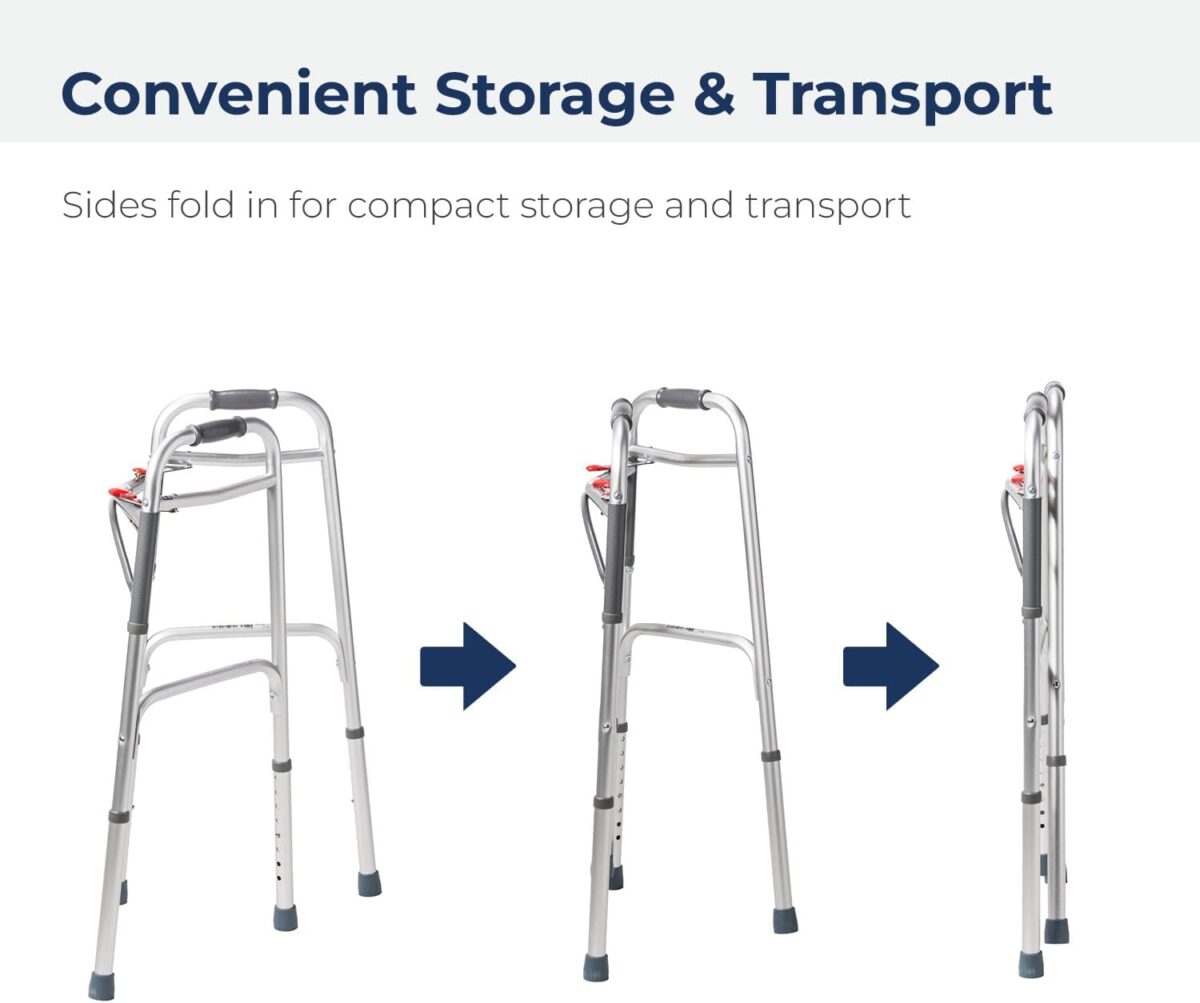 Drive Medical Deluxe 2-Button Folding Walker, Lightweight Walkers for Seniors and Adults, Medical Walker, Bariatric Walker (Up to 350 Pounds), Standard, Silver - Image 5
