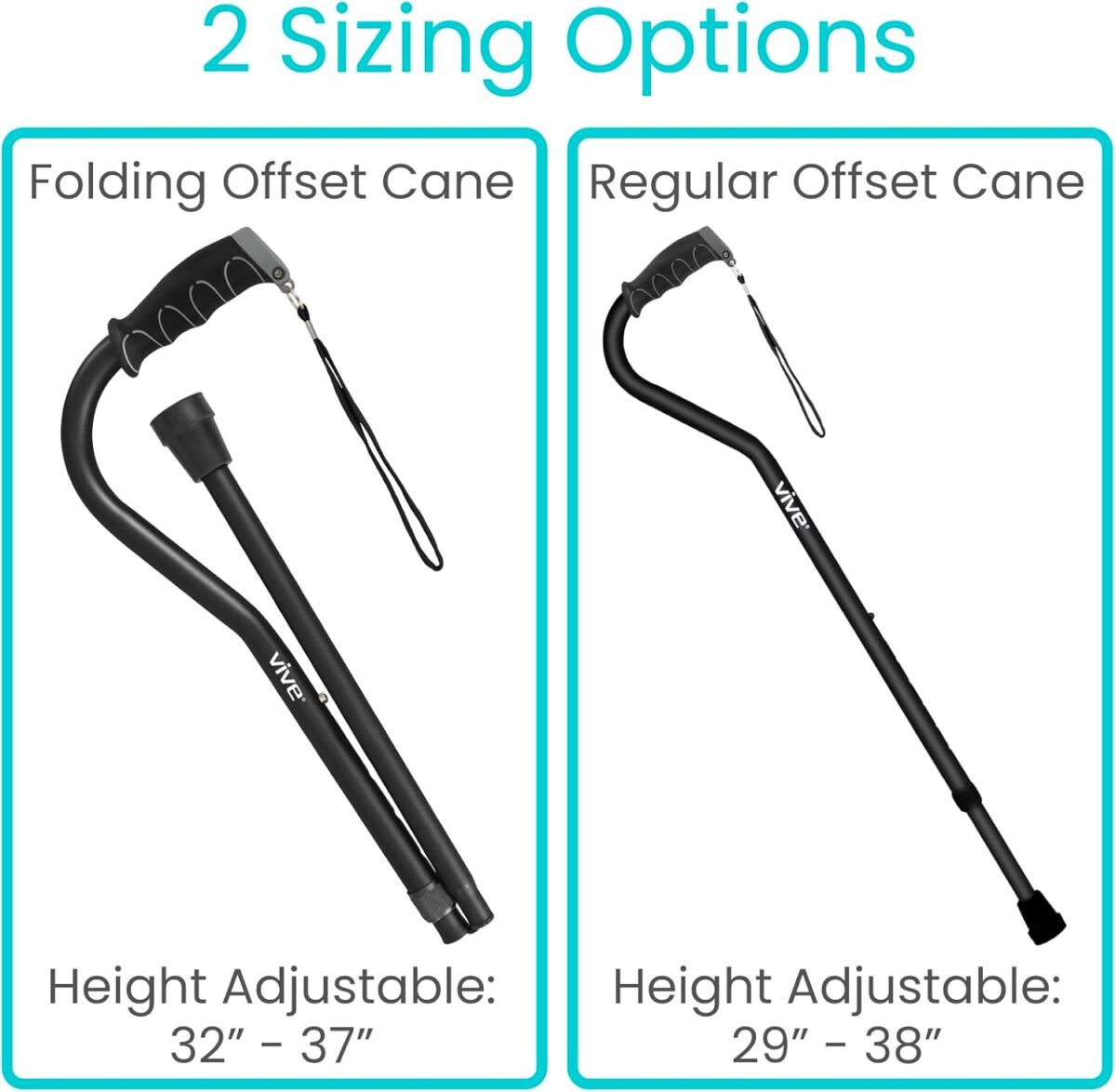 Vive Walking Cane for Women, Men, Elderly - Patented Offset Grip - Lightweight Adjustable Walking Aid with a Non-Slip Tip - Sturdy Balancing Mobility Aid for Seniors - Image 2