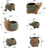 Okllen 6 Pack Mini Animal Ceramic Succulent Planter Set, Cute Elephant, Turtle, Owl, Snail, Succulent Pots with Drainage Hole, Ideal for Bonsai, Indoor, Outdoor - Image 2