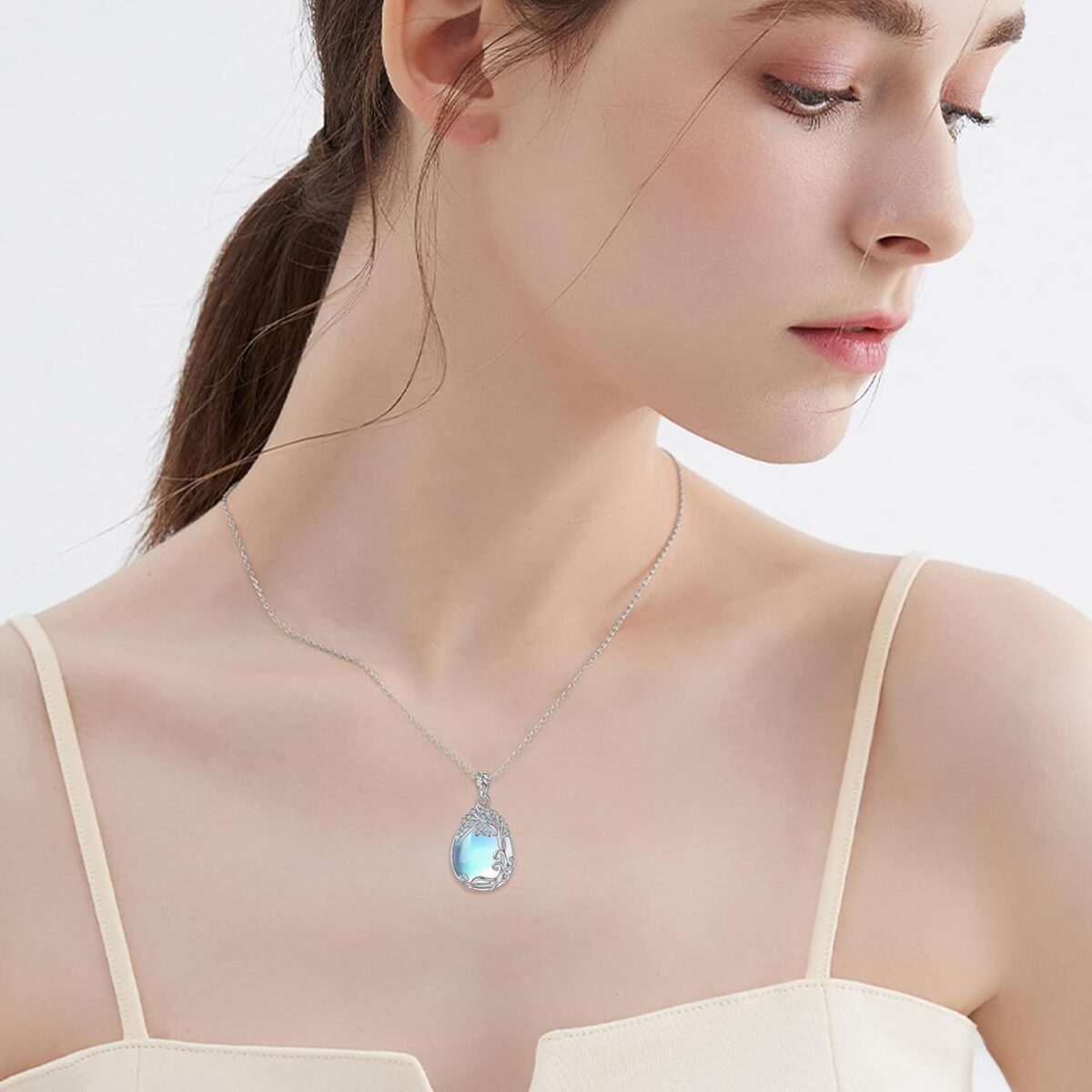 YAFEINI 925 Sterling Silver Moonstone Necklace Filigree Teardrop Pendant Necklace Jewelry for Women Girls - Image 2