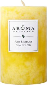 Aroma Naturals Essential Oil Orange and Lemongrass Scented Pillar Candle, Ambiance, 2.5 inch x 4 inch, Yellow