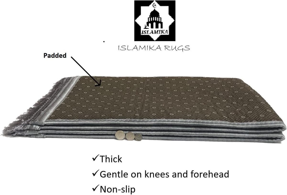 Prayer Rug Muslim Mat Islamic - Thick Prayer Rug Sajadah for Kids Men Women with Islam Prayer Beads for Eid Travel Ramadan, Soft and Luxury (Gray) - Image 4