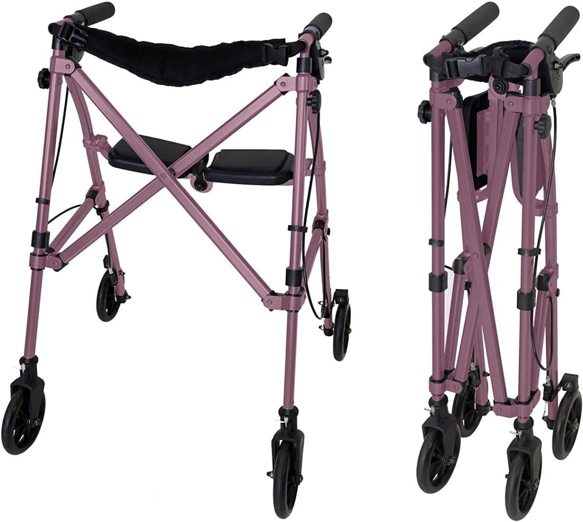Stander Wonder Rollator, Lightweight Folding Space Saver Mobility Rolling Walker for Seniors and Adults, 6-inch Wheels, Locking Brakes, and Padded Seat with Backrest, Regal Rose - Image 2