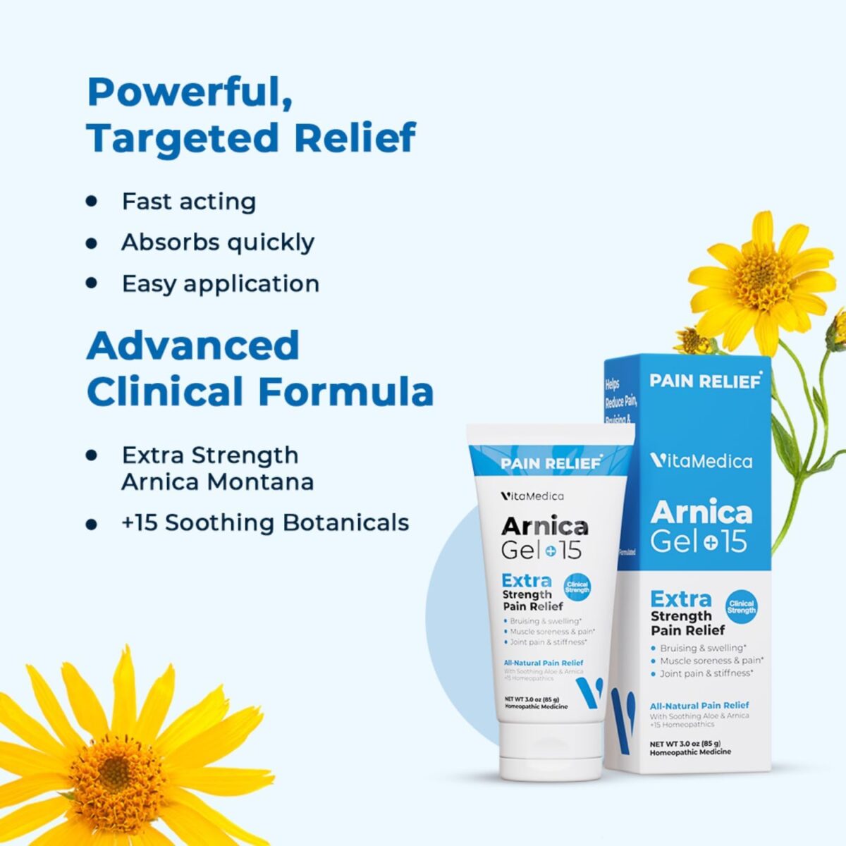 VitaMedica Arnica Gel Plus 15 Healing Plant Compounds, Extra Strength Formulation for Bruising, Swelling, Joint Pain, Muscle Soreness & Stiffness, All-Natural, Plant-Based Pain Relief - Image 4