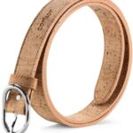 Women Cork Belt – Vegan Leather Dress for Jeans Thin Belt – Cruelty Free-Eco Friendly Brown Black - 0,98" Wide