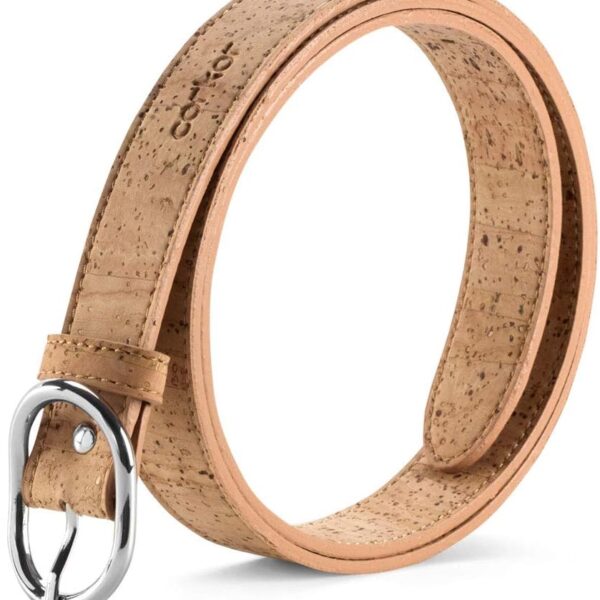 Women Cork Belt – Vegan Leather Dress for Jeans Thin Belt – Cruelty Free-Eco Friendly Brown Black - 0,98" Wide
