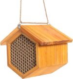 Mason Bee House Wax Coated Bee House, Bee Hotel for The Garden,Pollinator House Waterproof, Natural Handmade Wooden Mason Bee Hotel for Pollinating Bees Garden Supplies,Attracts Peaceful Bee