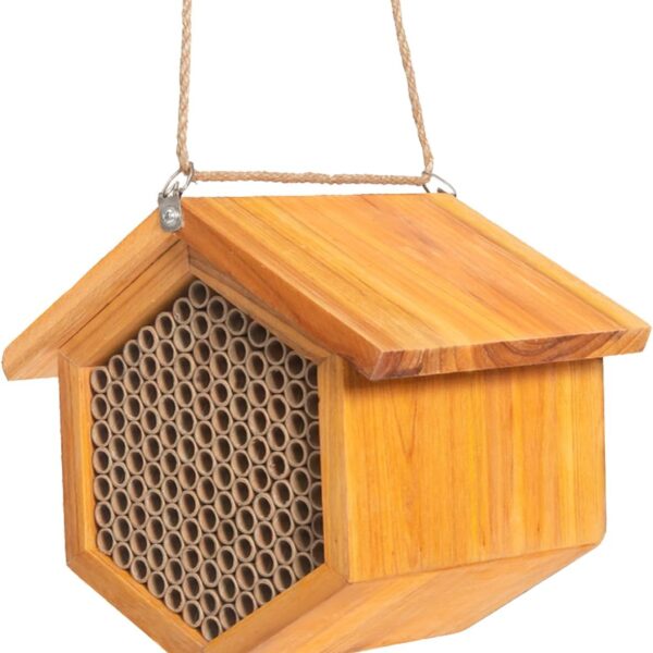 Mason Bee House Wax Coated Bee House, Bee Hotel for The Garden,Pollinator House Waterproof, Natural Handmade Wooden Mason Bee Hotel for Pollinating Bees Garden Supplies,Attracts Peaceful Bee