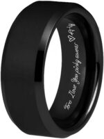 Personalized Black Brushed Men's Tungsten, Custom Engraved Ring, Black Wedding Band, Fiancé Engagement Ring, 8mm Men's Ring- Made in USA - Image 8