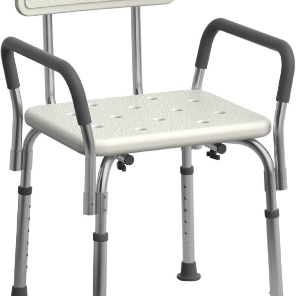 Medline Shower Chair Seat with Padded Armrests and Back | Heavy Duty for Bathtub | Slip Resistant with Adjustable Height | with 350 lb Capacity