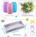 3PCS Easter Mason Jars 3 * 5Inch Easter Painted Tiered Tray Decorative Jars with Wood Tray &Artificial Flowers Farmhouse Bottles for Holiday Spring Home Table Centerpiece Decor Gifts - Image 2