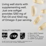 Sports Research Triple Strength Omega 3 Fish Oil - Burpless Fish Oil Supplement w/EPA & DHA Fatty Acids from Single-Source Wild Alaskan Pollock - 1250 mg, 90 ct - Image 5