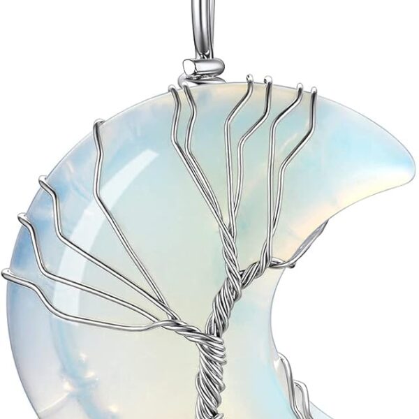 Bestyle Tree of Life Wrapped Healing Crystal Necklaces 12 Month Birthstone Pendant for Women, Crescent/Heart Gemstone Jewelry, Vintage Birthday Gifts/Energy Gift