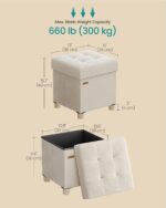 SONGMICS Small Storage Ottoman, Folding Ottoman Cube, 15 x 15 x 15.7 Inches, Footstool, Footrest, 9.8 Gal. (37 L), Velvet Surface, for Bedroom, Living Room, Dorm, Cappuccino Beige ULSF0516W02 - Image 3