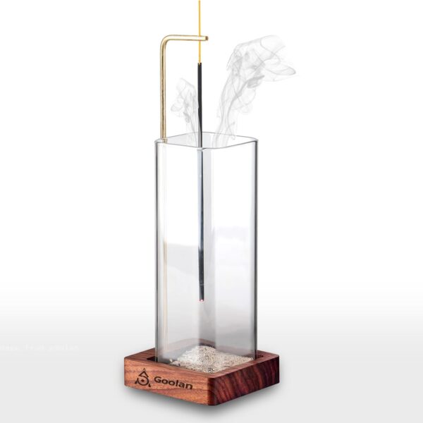 Goolan Incense Holder for Sticks [Anti-Ash Flying] with Removable Glass Ash Catcher No Mess Incense Burner