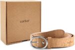 Women Cork Belt – Vegan Leather Dress for Jeans Thin Belt – Cruelty Free-Eco Friendly Brown Black - 0,98" Wide - Image 4