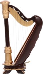 Wooden Mini Harp Model Ornament, 9CM Hand-Made Wooden Harp for Home Office Musical Instrument Decoration with Case