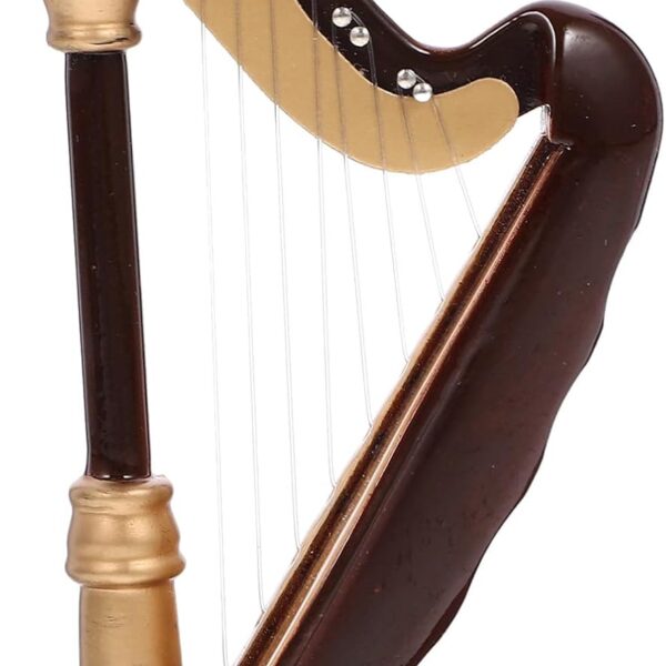 Wooden Mini Harp Model Ornament, 9CM Hand-Made Wooden Harp for Home Office Musical Instrument Decoration with Case