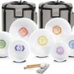 432HZ 7-12 Inch Chakra Symbol Design Frosted Quartz Crystal Singing Bowl with 2 PCS Travel Carry Case Bag for Sound Healing