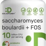 Saccharomyces Boulardii + FOS, 10 Billion CFU, 240 Veggie Capsules – Probiotics & Prebiotics for Women & Men – Gut & Digestive Health Supplement – Non-GMO