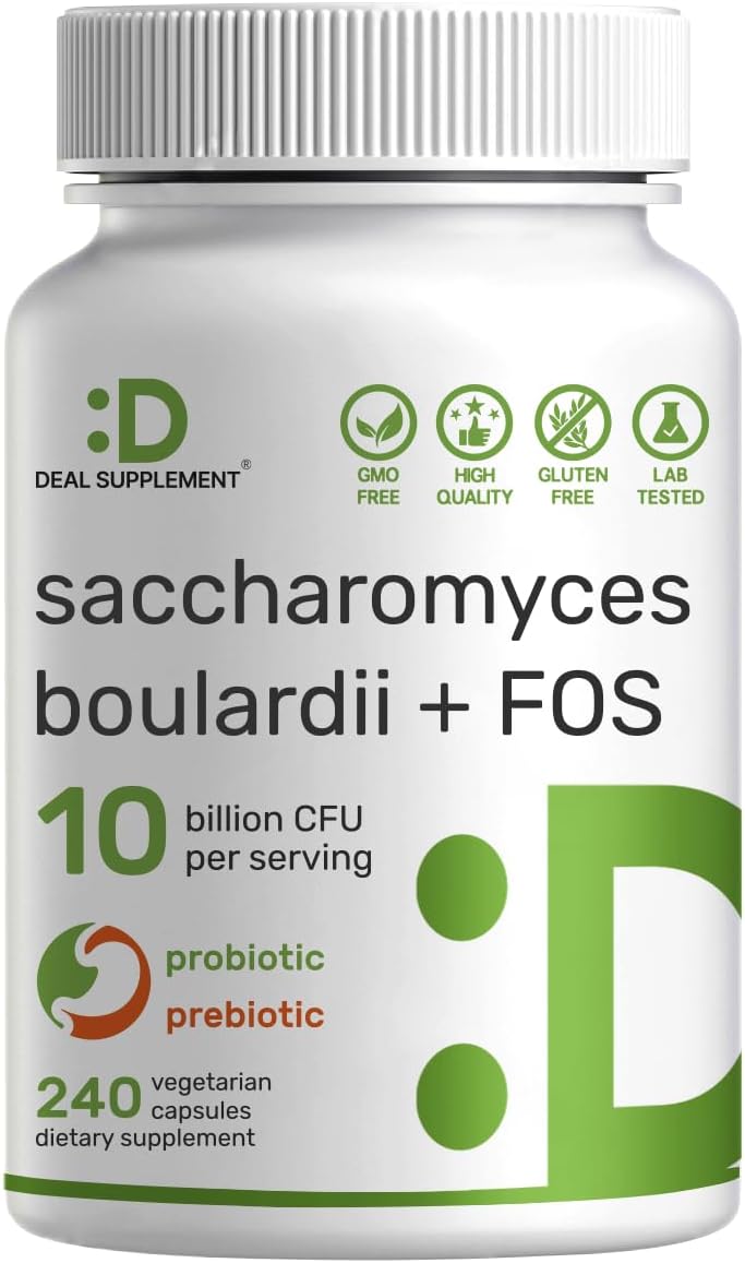 617yaxoUPeL._AC_SL1196_.jpg Saccharomyces Boulardii + FOS, 10 Billion CFU, 240 Veggie Capsules – Probiotics & Prebiotics for Women & Men – Gut & Digestive Health Supplement – Non-GMO - Image 1