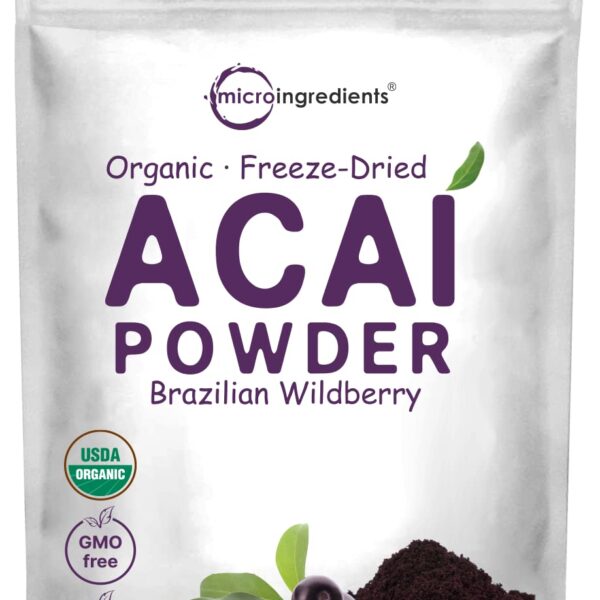 Organic Acai Powder, 8oz | 100% Natural Fruit Powder | Freeze-Dried Brazilian Wildberry Source | No Sugar & Additives | Great Flavor for Drinks, Smoothie, & Beverages | Non-GMO & Vegan Friendly