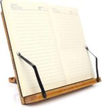 wishacc Bamboo Book Stand, Adjustable Book Holder Tray and Page Paper Clips-Cookbook Reading Desk Portable Stable Hard-Wearing Lightweight Bookstand-Textbooks Books - Image 9