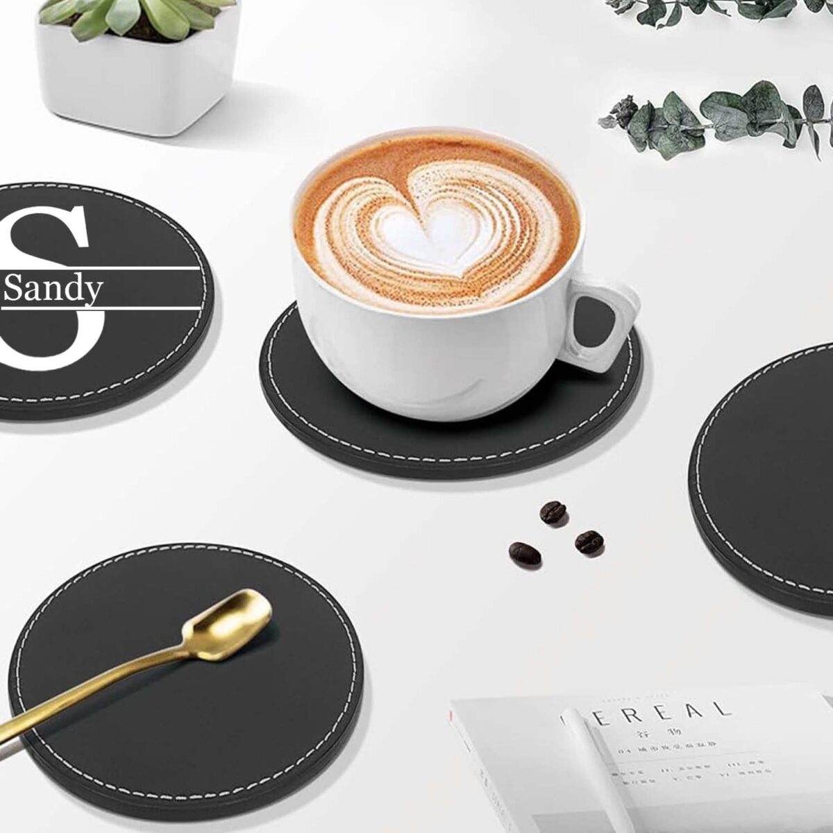 Personalized Leather Coaster for Drinks, Custom Coffee Coasters Set of 6, Customize Cup Coasters with Monogram Engraved, Wedding Gifts - Image 6