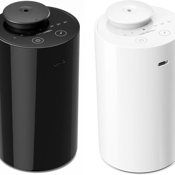 Waterless Diffuser for Essential Oil, Battery Operated Nebulizer, 0.7 Fl.Oz./ 20mL Capacity, Mini Scent Air Machine, 4 Timers & 3 Mist Levels for Home, Room, Car, Office - AN6 Black+White