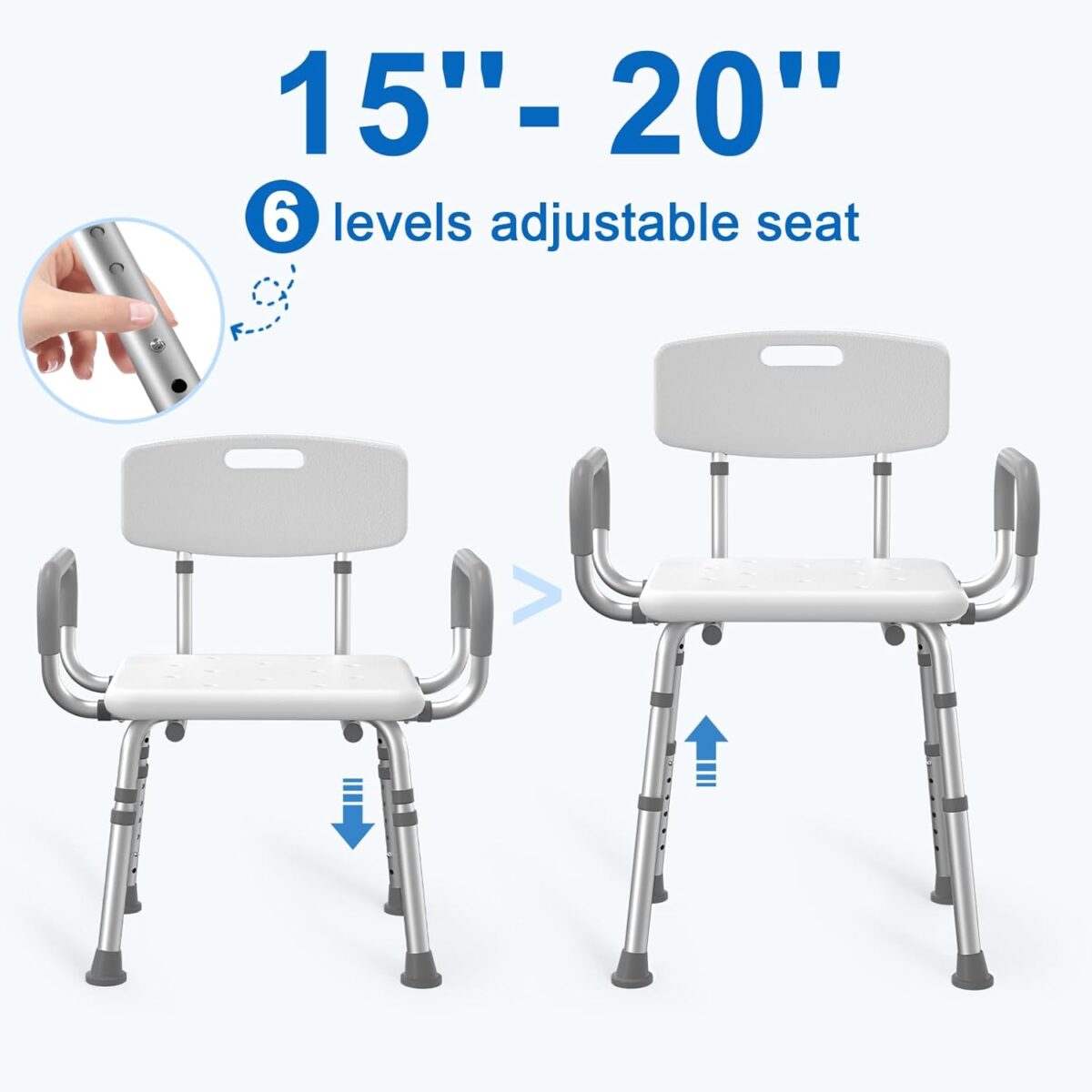 Shower Chair for Inside Shower with Arms and Back, FSA/HSA Eligible 500 lbs Heavy Duty Shower Seat for Bathtub, Height Adjustable Safety Bath Seat for Elderly, Adults, Handicap and Disabled - Image 4