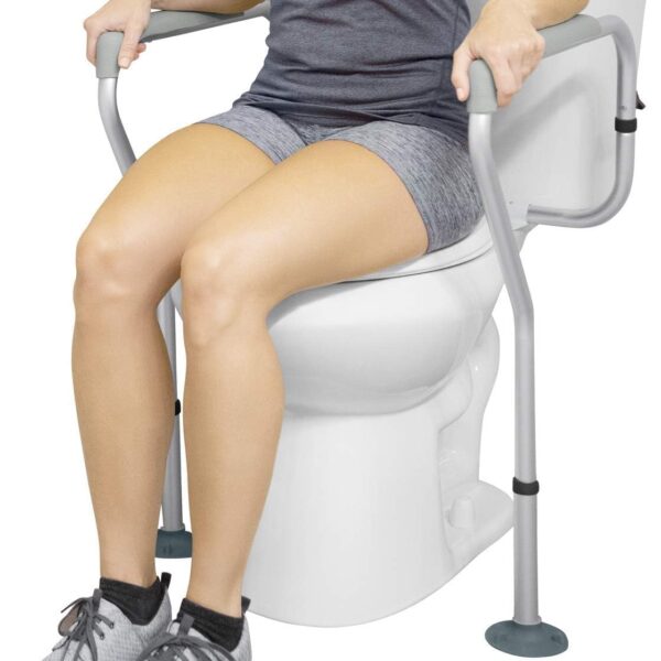 Vive Toilet Rail - Bathroom Safety Frame - Medical Railing Helper for Elderly, Handicap, Disabled, Seniors - Bariatric Assist Handrail Grab Bar - Adjustable Height, Padded Arms Fit Most Toilets