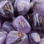TGS Gems Amethyst Rune Stones Set Engraved Pagan Lettering with Instruction Booklet and Velvet Pouch - Image 3