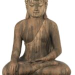 John Timberland Sitting Buddha Statue Sculpture Zen Asian Japanese Garden Decor Outdoor Front Porch Patio Yard Outside Home Balcony House Exterior Weathered Light Sandstone Finish 29 1/2" Tall