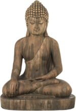 John Timberland Sitting Buddha Statue Sculpture Zen Asian Japanese Garden Decor Outdoor Front Porch Patio Yard Outside Home Balcony House Exterior Weathered Light Sandstone Finish 29 1/2" Tall
