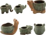 Okllen 6 Pack Mini Animal Ceramic Succulent Planter Set, Cute Elephant, Turtle, Owl, Snail, Succulent Pots with Drainage Hole, Ideal for Bonsai, Indoor, Outdoor - Image 3
