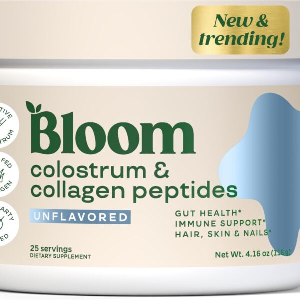 Bloom Nutrition Bovine Colostrum Powder for Gut Health, Immune Support, Hair Growth & Beauty Supplement, Gluten Free, Sugar Free | Unflavored, 25 Servings
