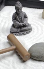 Nature's Mark Mini Zen Garden Kit for Desk with Rake, White Sand, Buddha Figures, Bridge Figure and River Rocks, Black Rectangle Base - Image 3