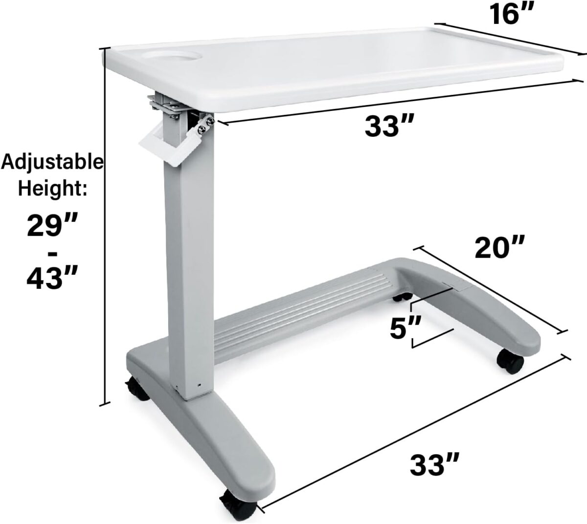 Vaunn FSA/HSA Eligible, Medical Adjustable Overbed Exam Bedside Table with Wheels (Hospital and Home Use), New Tabletop, Light Gray - Image 3