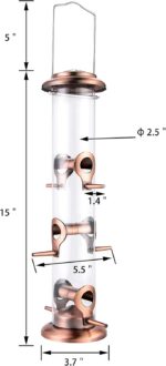 iBorn Metal Bird Feeders Brushed Copper Wild Bird Feeder for Outdoors Hanging All Metal Brushed Copper Finishing 14 Inch 6 Port(Seed is not Included) - Image 4