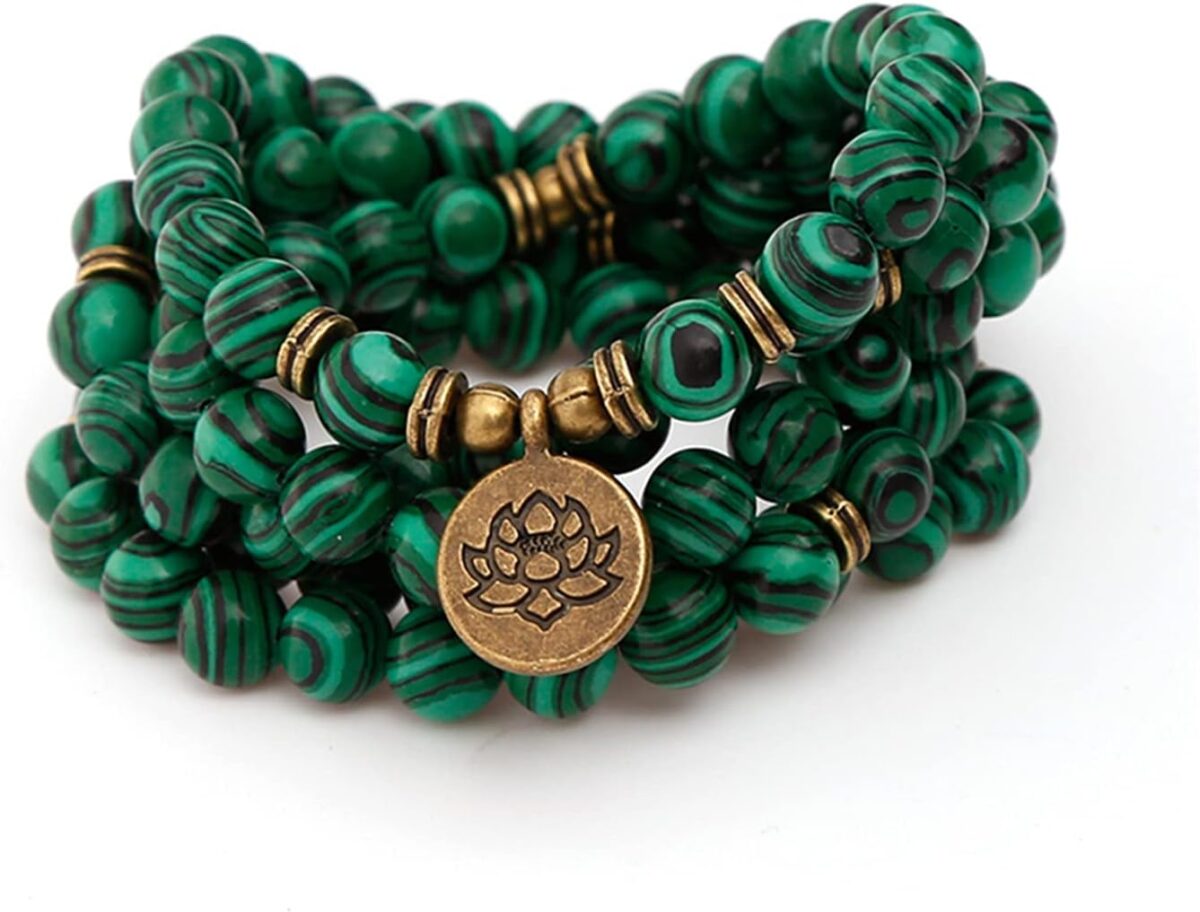 Mala Bead Strand Bracelet, 108 Buddhist Prayer Beads Yoga Meditation Green Malachite Beads Necklace Women man - Image 1