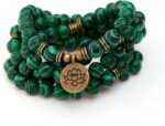 Mala Bead Strand Bracelet, 108 Buddhist Prayer Beads Yoga Meditation Green Malachite Beads Necklace Women man