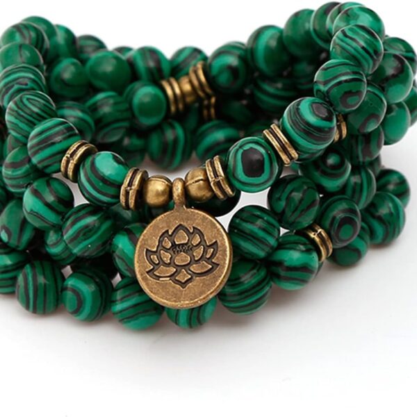 Mala Bead Strand Bracelet, 108 Buddhist Prayer Beads Yoga Meditation Green Malachite Beads Necklace Women man