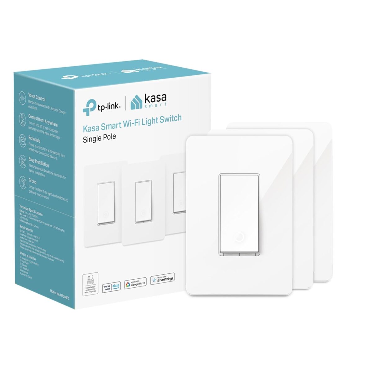Kasa Smart Light Switch HS200P3, Single Pole, Needs Neutral Wire, 2.4GHz Wi-Fi Light Switch Works with Alexa and Google Home, UL Certified, No Hub Required, 3 Count -Pack of 1 , White - Image 1