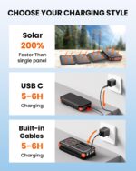 SOARAISE Solar Charger 25000mAh Wireless Portable Charger, 20W Fast Charging Power Bank with Built-in 3 Cables, PD QC 3.0 Phone Battery Pack with 4 Solar Panels & Flashlights for Camping - Image 7