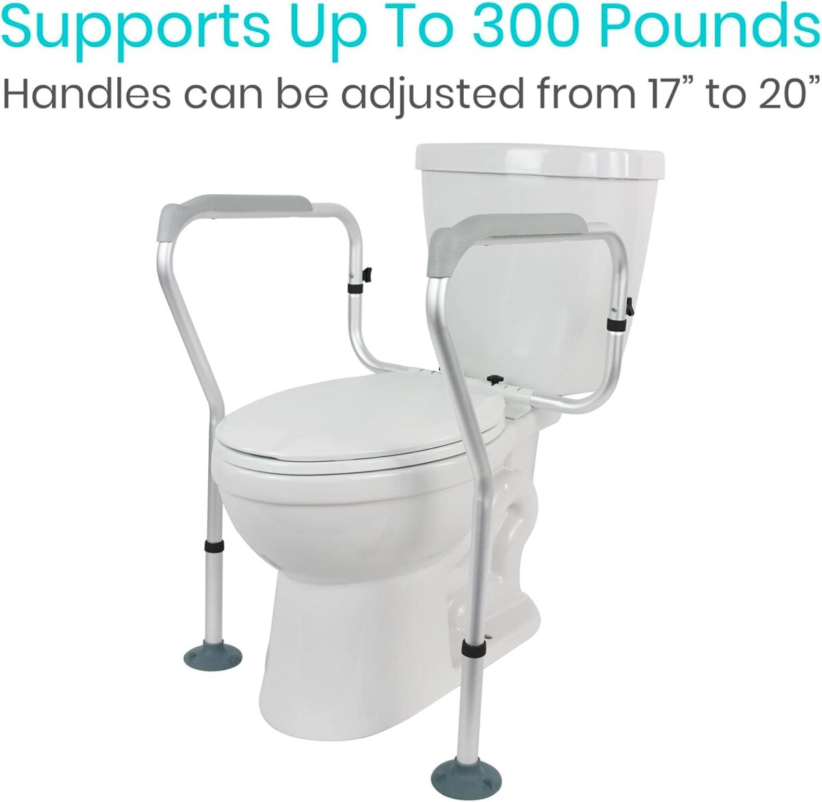 Vive Toilet Rail - Bathroom Safety Frame - Medical Railing Helper for Elderly, Handicap, Disabled, Seniors - Bariatric Assist Handrail Grab Bar - Adjustable Height, Padded Arms Fit Most Toilets - Image 7