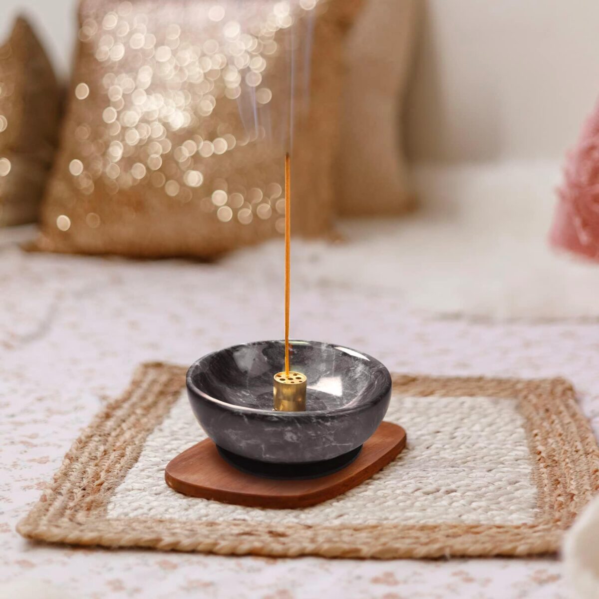 Natural Marble Incense Holder, Incense Holder for Sticks and Backflow Incense, Handmade Stick Incense Holder Ideal for Smudging, Incense Burning, Decoration.Easily Grab All Incense Ash (Black) - Image 4