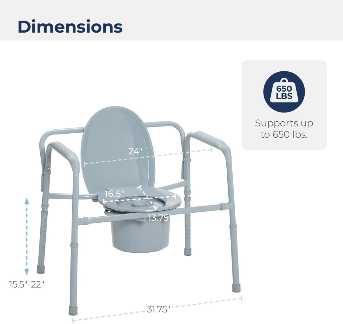 Drive Medical 11117N-1 Bariatric Commode Chair for Toilet with Arms, Gray - Image 8