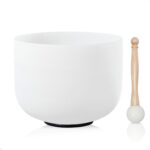 440HZ 8 Inch F Note Heart Chakra Frosted Quartz Crystal Singing Bowl with Mallet and O-ring for Sound Healing Meditation